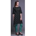 thumbnail image 2 of Bimba Kurti Asymétrique à Imprimé Ethnique à Feuilles Noires pour Femmes, Robe d'Été Indienne, Tunique 3X-LARGE, 2 of 6