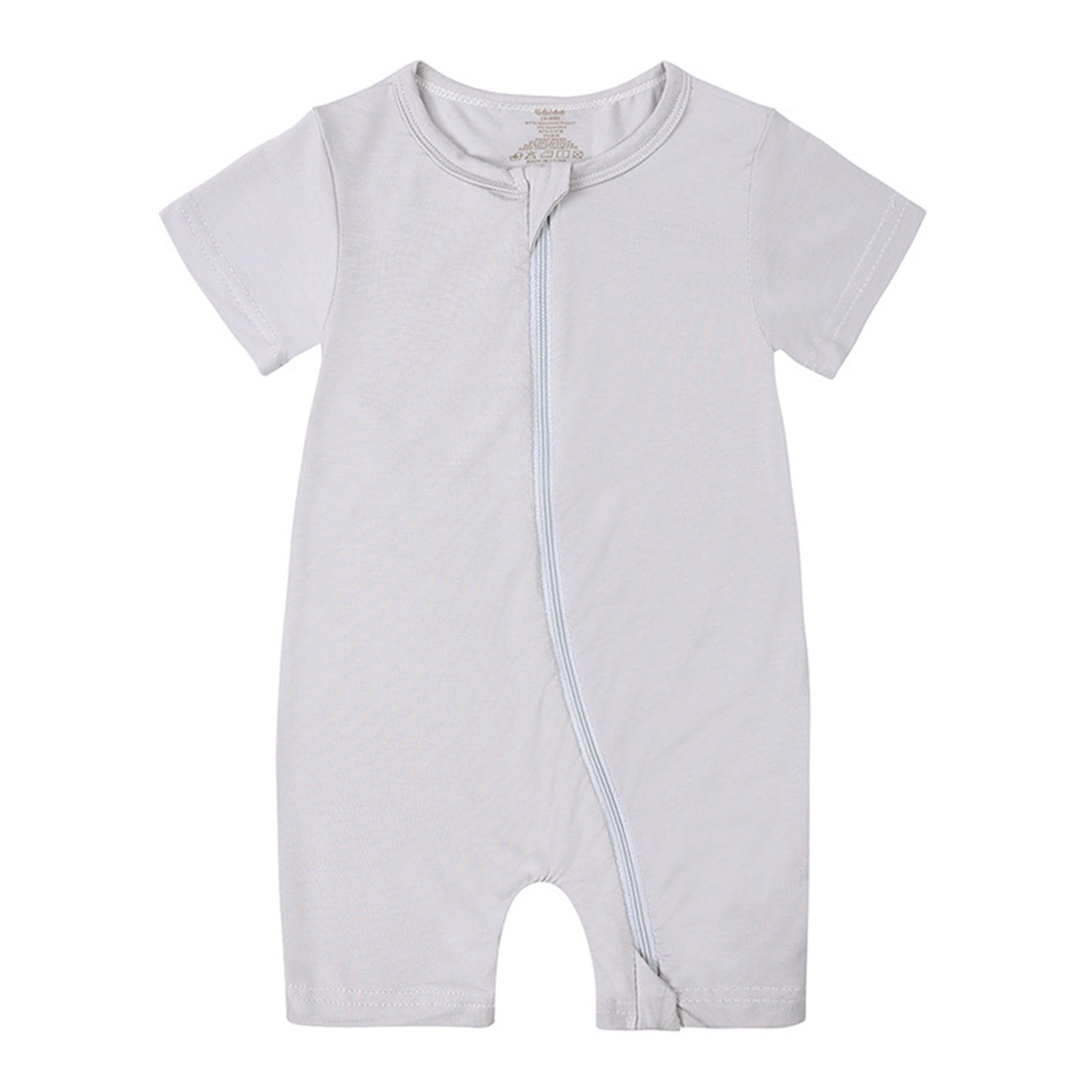 AherBiu Unisex Baby Clothes Short Sleeve Zip up Newborn Onesie Summer Crewneck Solid Color Rompers Outfits