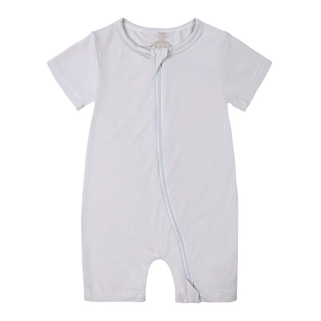 AherBiu Unisex Baby Clothes Short Sleeve Zip up Newborn Onesie Summer Crewneck Solid Color Rompers Outfits