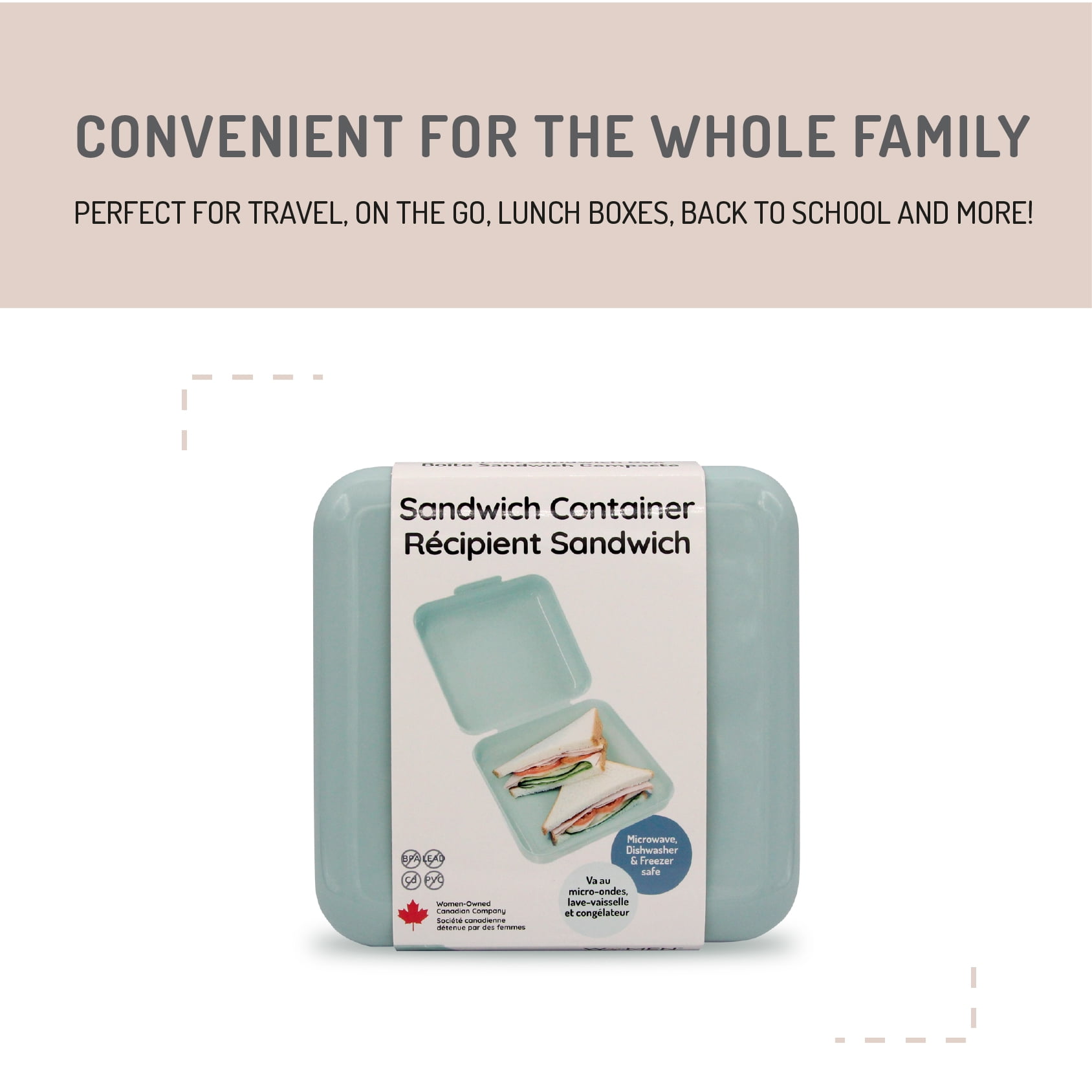 Melii Sandwich Container for Adults and Kids, 2 Pack, Light Blue, 28 oz / 835 ml