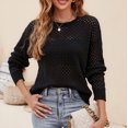 thumbnail image 2 of IROINNID Offre Pull-Over Chemise Long Sleeve pour les Femmes Confortable Tricoté Rayure Évider Col Rond Tops, Noir, 2 of 7