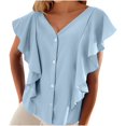 thumbnail image 1 of Timegard Summer Tops for Women V Neck Ruffle Cap Sleeve Chiffon Lightweight Button up Shirts Loose Casual, 1 of 5