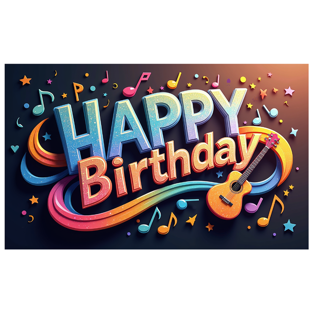 Musical Theme Happy Birthday Banner with Guitar and Notes Decorations Background Backdrop for Birthday Party Photography Props and Party Decor Supplies