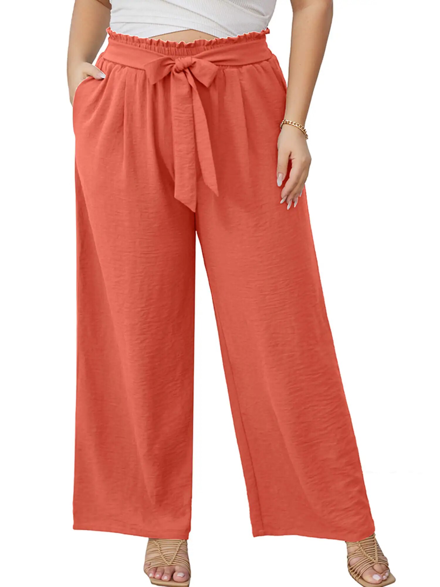 Showmall Plus Size Women's 4X Lightweight High Waisted Wide Leg Pants with Pockets