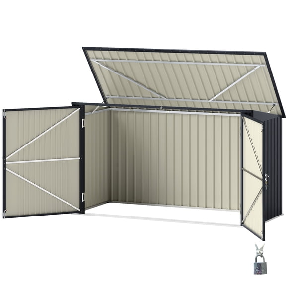 Outsunny Abri de Rangement Extérieur 7,6 x 3,4 Pi, Abri pour Trois Bacs à Ordures avec Portes Doubles Verrouillables et Couvercle Ouvrant