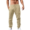 thumbnail image 1 of Men's Loose Plus Cotton Linen Summer Breathable Casual Cropped Pants Solid Drawstring Sweatpants Joggers, 1 of 5