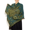 thumbnail image 1 of Peach Couture Floral Peacock Reversible Shimmer Layered Pashmina Wrap Shawl Scarf Teal, 1 of 1