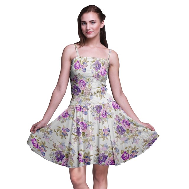 Bimba Robe d'Été Sans Manches Mini Fluide à Bretelles pour Femme, Robe Soleil à Imprimé Floral - Medium