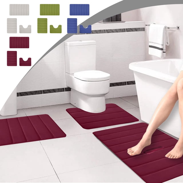 LSLJS Memory Foam Bath Mat Set Bathroom Rugs for 3 Pcs Toilet Mats Universal Soft Comfortable Water Absorption Non-Slip Thick Machine Washable Easier To Dry Dark