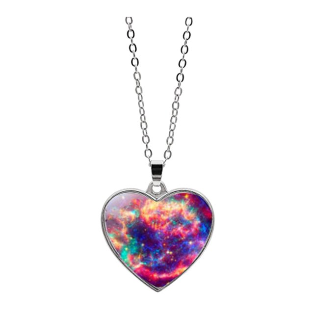 Solar System Planet Galaxy Double Sided Glass Universe Heart Pendant Necklace