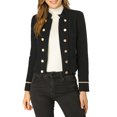 thumbnail image 2 of INSPIRE CHIC Women's Stand Collar Open Front Button Decor Casual Steampunk Jacket Black 2XL, 2 of 7