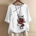 thumbnail image 2 of CHUANK Hauts pour Femmes en Solde à Moins de 10$ Hauts Décontractés Printemps Été Manches Longues en Coton Lin Imprimé Graphique Pissenlit Col Rond Blouses Vintage Grande Taille, 2 of 6