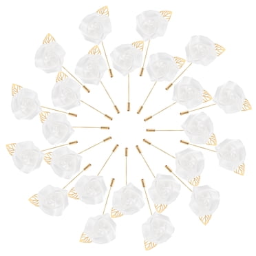 Uxcell 24-Pack Flower Lapel Pins for Men, Golden Leaf Rose Boutonnieres Pin Groom Boutonnieres for Wedding/Dance/Party [Pure White]