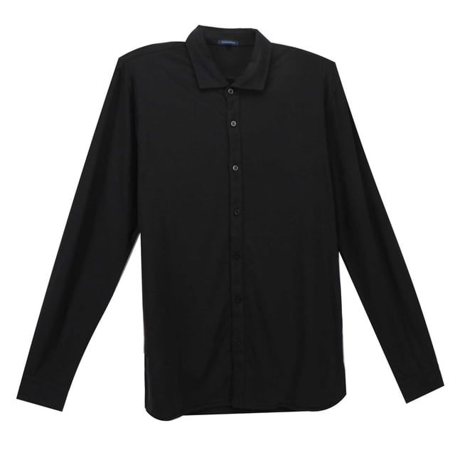 Patrick Assaraf Chemise Noire Légère en Coton Pima Extensible pour Homme, Décontractée, à Boutons - S