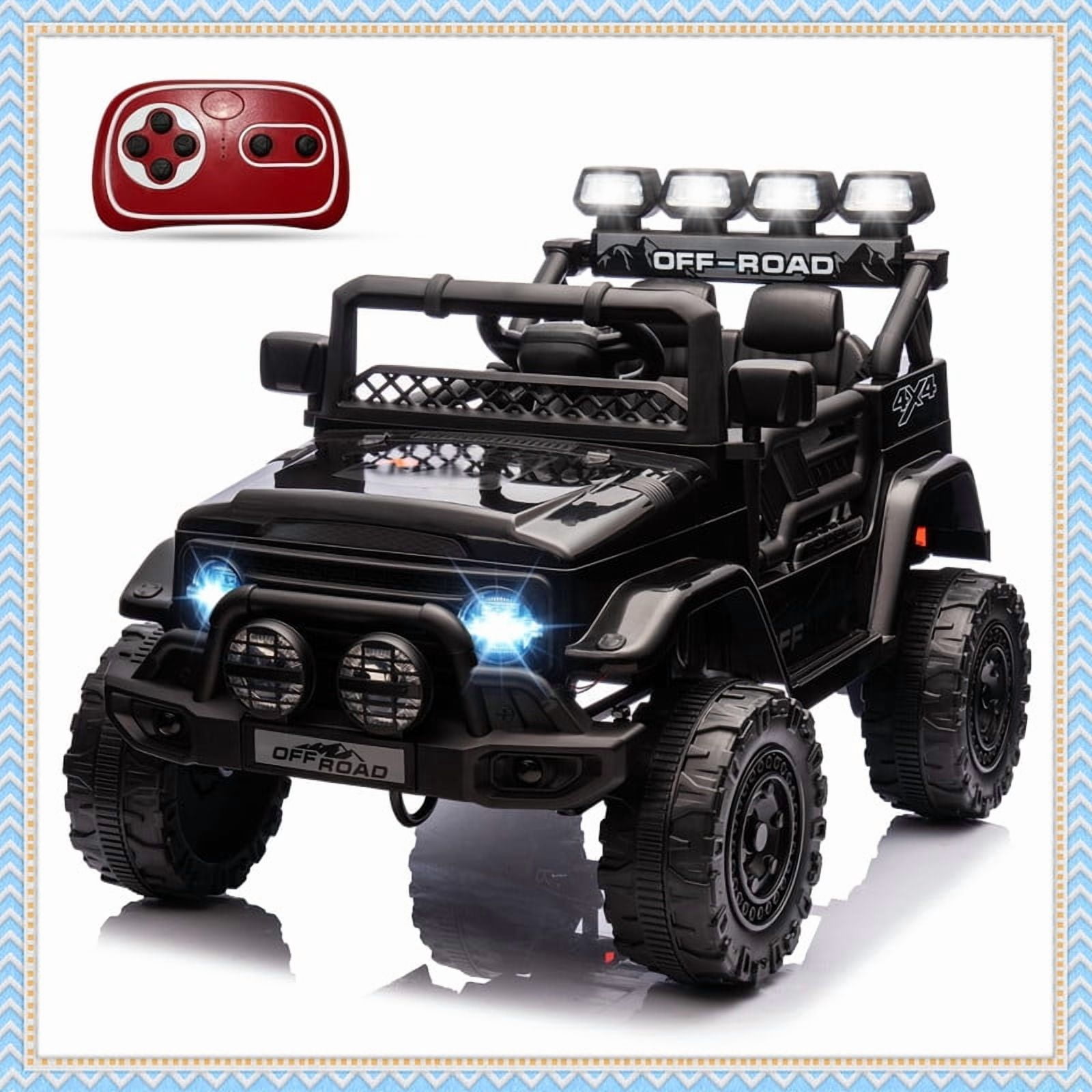 12V Kids Ride On Truck with Remote Control, LED Lights, Music, Spring Suspension, 3 Speeds, Treaded Tires, Battery Powered Electric Car Toy for Kids