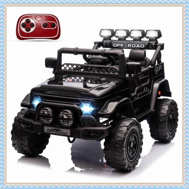 12V Kids Ride On Truck with Remote Control, LED Lights, Music, Spring Suspension, 3 Speeds, Treaded Tires, Battery Powered Electric Car Toy for Kids