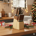 thumbnail image 1 of 13 Pcs Kitchen Knife Set With Block And Sharpener High Carbon Stainless Steel Cutlery Kitchen Knife Block Set Dishwasher Anti-Slip Handle Brown, 1 of 7