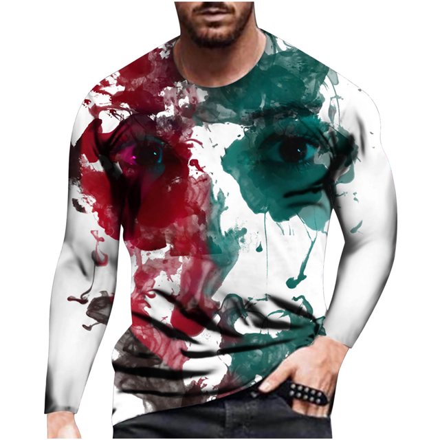 CEHVOM T-shirt à Manches Longues pour Homme, Coupe Ample, Col Rond, Impression 3d, Haut, Solde