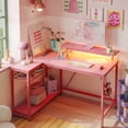 thumbnail image 2 of Bestier 42'' Small L Shaped Gaming Desk with Power Outlets Carbon Fiber Pink, 2 of 6