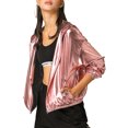 thumbnail image 4 of INSPIRE CHIC Women's Shiny Long Sleeve Zipper Hooded Metallic Jacket, 4 of 6