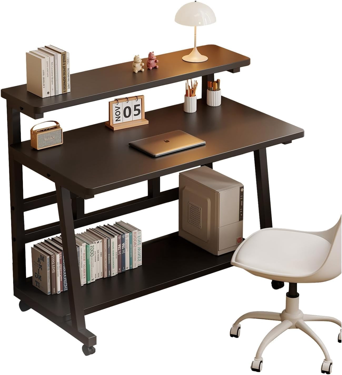 39.4 Inch Home Office Desk for Small Space,Rolling Computer Desk with Wheels,Student Study Table for Bedroom.