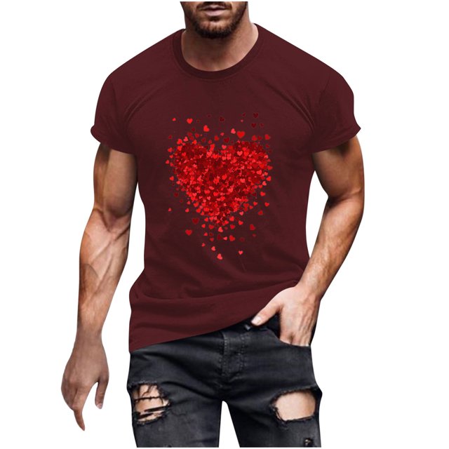 Yuzhih T-Shirts Assortis de la Saint-Valentin pour Couples, Mignons, Imprimés, Manches Courtes, Hauts Unisexes, Grande Taille, Col Rond