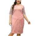 thumbnail image 2 of LSLJS Women Versatile Comfort Temperament Solid Color Large Half Sleeved Lace Patchwork Dress, Plus Size Dress, 2 of 6
