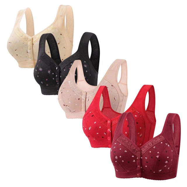 Plebaso Everyday Bras Pack of 5 for Women Front Closure Button Bras No Underwire Full Coverage Bralettes