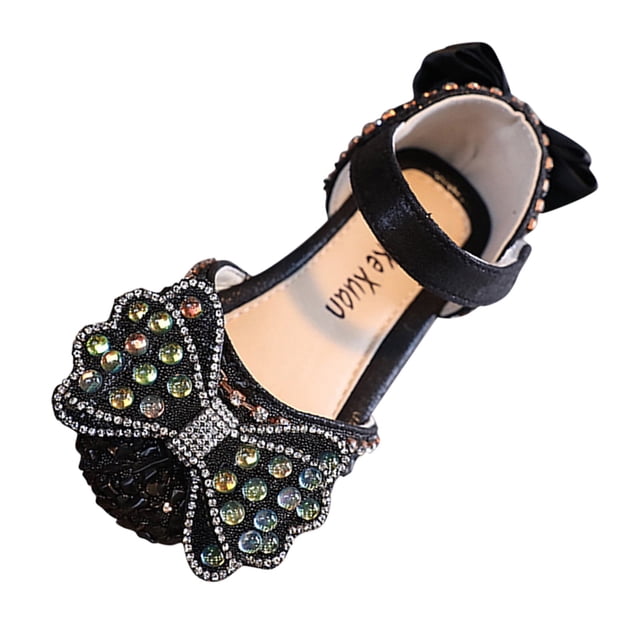 FhsagQ Shoes Girls Slippers Size 13 Fashion Spring and Summer Girls Sandals Party Dress Dance Show Princess Shoes Rhinestone Bowknot Ribbon Hook Loop Kids Shoes Slippers Size 2 Girls Black 29