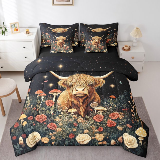 Erosebridal Literie Vache de Ferme Format Grand, Ensembles de Literie Champignons Roses Format Grand, Décor Ciel Étoilé, Réversible