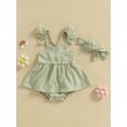 thumbnail image 2 of xiaxaixu Ensemble de Barboteuse pour Bébé Fille, Robe Trapèze à Manches Volantées et Col Ras du Cou avec Bandeau pour un Usage Quotidien Décontracté, 2 of 8