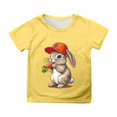 thumbnail image 1 of PMVFHDE Tenue de Pâques Fille T-Shirt Graphique de Pâques / Imprimé Lapin et Oeuf Manches Courtes Col Rond / T-Shirt de Fête en Coton Doux pour Tout-Petit / Tenue Décontractée Printemps Été Jaune,8-9 Ans, 1 of 4