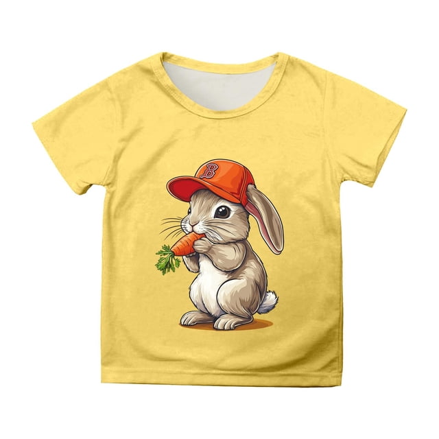 PMVFHDE Tenue de Pâques Fille T-Shirt Graphique de Pâques / Imprimé Lapin et Oeuf Manches Courtes Col Rond / T-Shirt de Fête en Coton Doux pour Tout-Petit / Tenue Décontractée Printemps Été Jaune,8-9 Ans