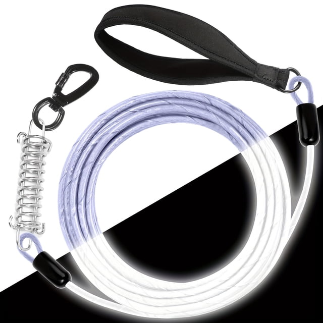CNKOO Reflective Chew Proof Dog Leash - 5/10/15ft Heavy Duty Dog Lead For Small Large Dogs - Waterproof Pet Long Chain Leashes With Swivel Lockable Hook And Shock Absorbing Spring