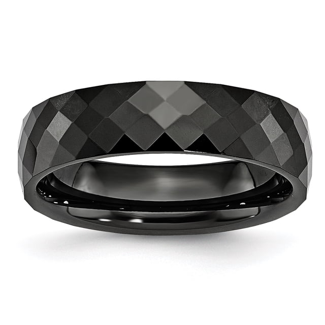 Ceramic Black 6mm Faceted Polished Band Ring 11 Size