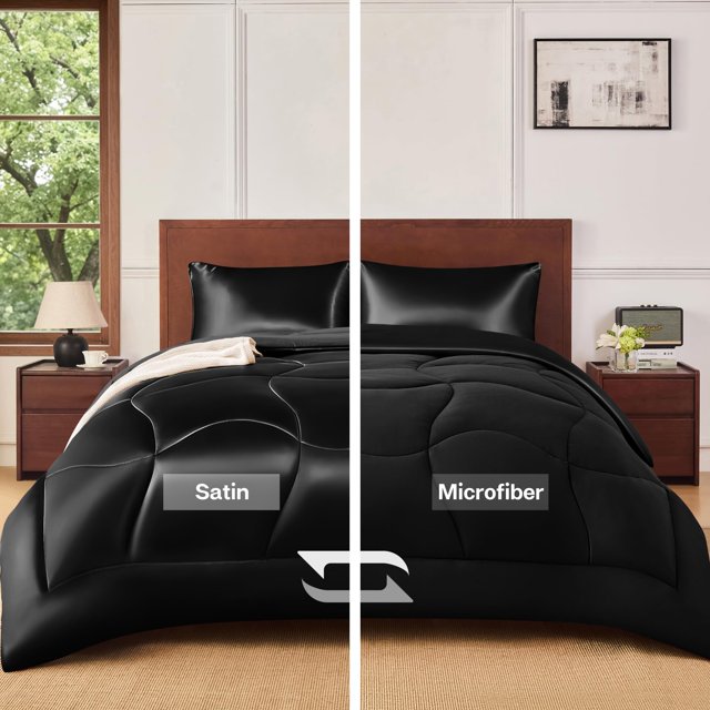 MR&HM Ensemble de Couette Grand Noir, Satin Réversible