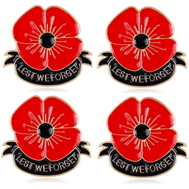 4 PCS Enamel Red Poppy Flower Brooches Pins for Women Lest We Forget Lapel Pin Badges Memorial Day Coat Jacket Dress Scarf Accessories Jewellery Gifts