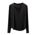 thumbnail image 1 of Haut de Pyjama en Modal pour Femmes 2025 Été T-Shirts à Col Rond Chandails à Manches Longues Coupe Décontractée Vêtement de Nuit Confort Tenue d'Intérieur Ultra Doux Chemise de Nuit Texturée, 1 of 4