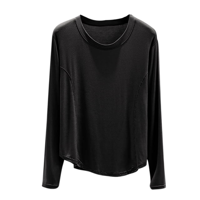 Haut de Pyjama en Modal pour Femmes 2025 Été T-Shirts à Col Rond Chandails à Manches Longues Coupe Décontractée Vêtement de Nuit Confort Tenue d'Intérieur Ultra Doux Chemise de Nuit Texturée