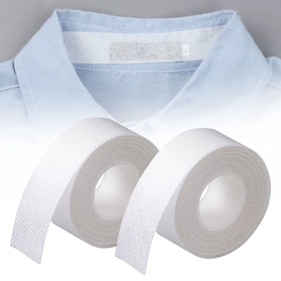 Collar Protector Tape, Disposable Hat Liner, Self-Adhesive Sweat Absorbing Strip, Anti Stain Sticker for Shirt Collars & Caps, Breathable Non-Woven Material, Residue-Free , 2 Rolls of Adhesive Tape