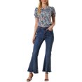 thumbnail image 2 of INSPIRE CHIC Blouse à Manches Courtes Smockée à Volants Col Peter Pan Floral pour Femmes TP Noir Violet, 2 of 6