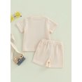 thumbnail image 4 of Faithtur Toddler Boys Summer Outfit Sets Short Sleeve Letter Print Tops + Solid Color Drawstring Shorts, 4 of 8