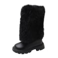 thumbnail image 1 of DHFJKG Girls Boots Mid Calf Boots With Zipper Fuzzy Lining Leather Upper Round Toe Lug Sole Non Slip Booties For Cold Weather Winter Gear Versatile Shoes, 1 of 8