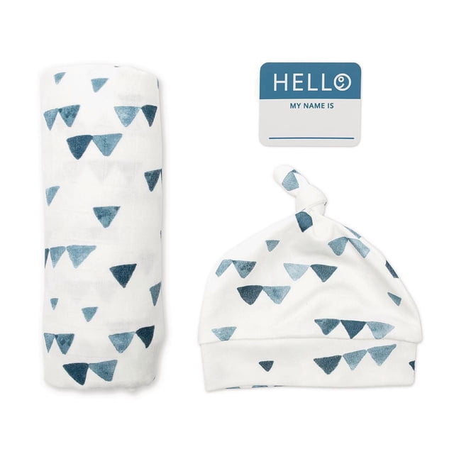 Lulujo Baby Hello World Newborn Bamboo Hat and Swaddle Blanket Set