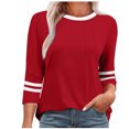 thumbnail image 2 of SwiftWear T-Shirts pour Femmes Manches 3/4 Tendance Été Haute Saturation Chemises Rayées Couleur Unie Tunique Décontractée Habillée, 2 of 5