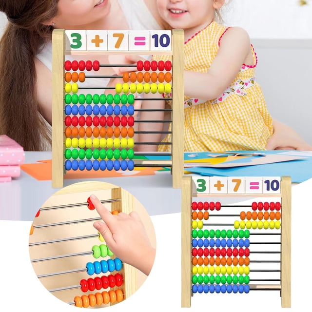 Education Toy for Early Math Development by Children's Math With Colored Beads 10 Wooden Counting Block for Preschool Learning and Problem Solving