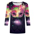 thumbnail image 4 of Tenue de Carnaval pour Femmes, T-Shirts de Croisière de Carnaval pour Femmes, Masque Pailleté Graphique Vêtements de Mardi Gras Femmes Grande Taille, Mode T-Shirts à Col Rond à Manches 3/4 Imprimés Masque de Carnaval pour Femmes Hauts de Carnaval, 4 of 5