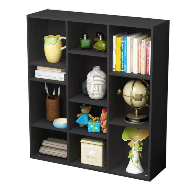 Intexca 11-Cube Large Modern Bookcase Storage Organizer for Home, Bedroom, Office – Black, Adult& Kids