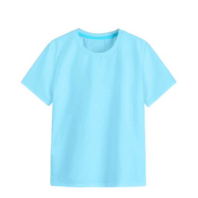 LUOGENLI T-Shirt pour Filles T-Shirt Doux à Manches Courtes à Col Rond T-Shirts T-Shirt Imprimé Multicolore Hauts Maxi avec Shorts en Dessous Bleu Pâle 8-9 Ans