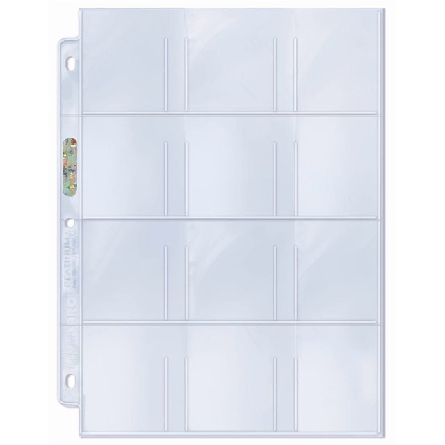 Ultra PRO Page Platine à 12 Pochettes avec 2-1/4 x 2-1/2 Pochettes, Feuille d'Archivage Transparente en Polypropylène Non PVC avec Douze Pochettes Disposées en Trois Rangées de Quatre, 3 Trous Perforés pour Classeurs standard à 3 Anneaux, avec Sceau Holographique Ultra PRO sur le Dos, Convient au Rangement de Cartes à Collectionner, de Cartes Postales et de Souvenirs.